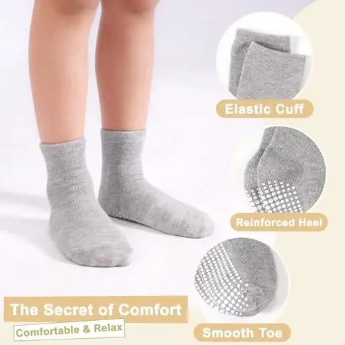HYCLES Non-Slip Toddler Socks, Girl Grip Socks for 1-10 Years Kids Girls Boys Toddler Sock with Grippers - 4