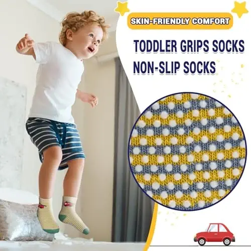 HYCLES Anti Slip Toddler Socks, 12 Pairs Non-Skid Cotton Grip Kid Socks for 1-7T Boy Girl 6-12 Month Baby - 3