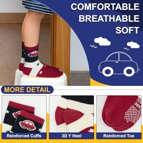 HYCLES Anti Slip Toddler Socks, 12 Pairs Non-Skid Cotton Grip Kid Socks for 1-7T Boy Girl 6-12 Month Baby - 4