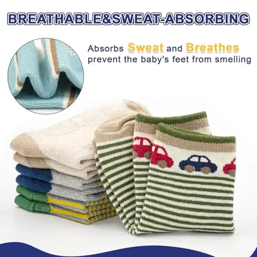 HYCLES Anti Slip Toddler Socks, 12 Pairs Non-Skid Cotton Grip Kid Socks for 1-7T Boy Girl 6-12 Month Baby - 5