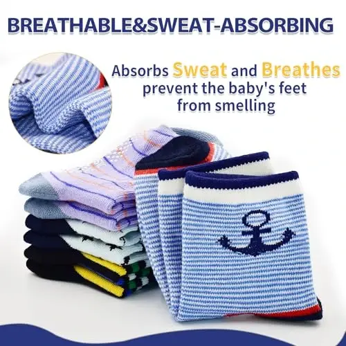 HYCLES Нескользящие носки для малышей, 12 пар нескользящих хлопковых носков для детей 1-7 лет для мальчиков и девочек 6-12 месяцев - 5