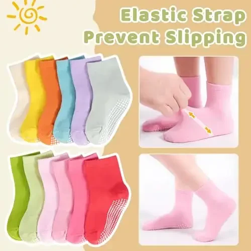 HYCLES Non-Slip Toddler Socks, Girl Grip Socks for 1-10 Years Kids Girls Boys Toddler Sock with Grippers - 3