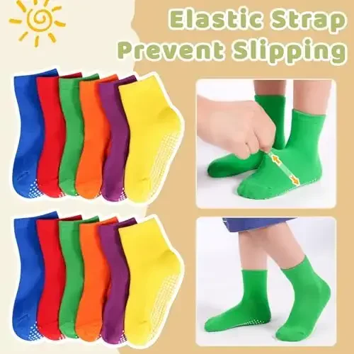HYCLES Non-Slip Toddler Socks, Girl Grip Socks for 1-10 Years Kids Girls Boys Toddler Sock with Grippers - 3