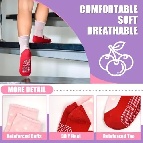 HYCLES Sirpanmaydigan bolalar paypoqlari, 12 juft Sirpanishga qarshi paxta bolalar paypoqlari 1-7T o'g'il qiz 6-12 oylik chaqaloq uchun - 4