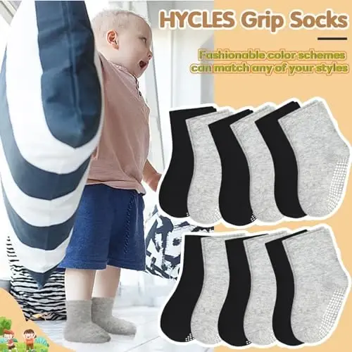 HYCLES Toddler Grip Paypoqlar, Sirpanmaydigan Bolalar Paypoqlari, 1-10T O'g'il Qiz 6-12 Oy Chaqaloq uchun Gripperli Zamin Skid Paypoq - 2