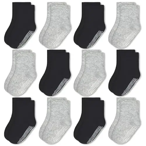 HYCLES Toddler Grip Socks, Non Slip Kid Socks Floor Skid Sock with Gripper for 1-10T Boy Girl 6-12 Months Baby - MODAZONE