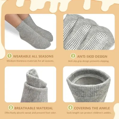HYCLES Toddler Grip Socks, Non Slip Kid Socks Floor Skid Sock with Gripper for 1-10T Boy Girl 6-12 Months Baby - 5