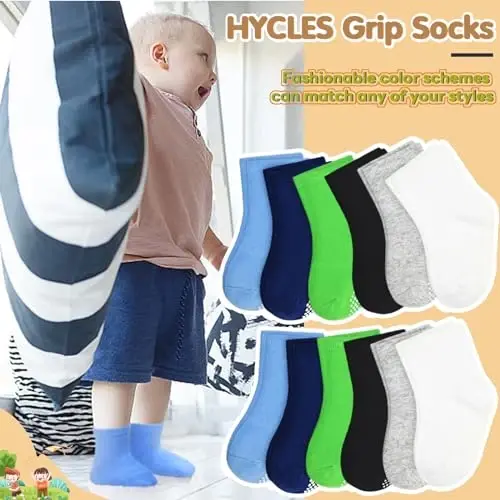 HYCLES Toddler Grip Socks, Non Slip Kid Socks Floor Skid Sock with Gripper for 1-10T Boy Girl 6-12 Months Baby - 5