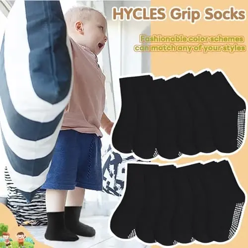 HYCLES Toddler Grip Socks, Non Slip Kid Socks Floor Skid Sock with Gripper for 1-10T Boy Girl 6-12 Months Baby - 2