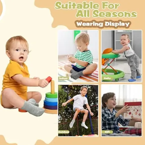 HYCLES Toddler Grip Socks, Non Slip Kid Socks Floor Skid Sock with Gripper for 1-10T Boy Girl 6-12 Months Baby - 6