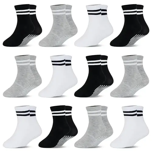 HYCLES Toddler Grip Socks, Non Slip Kid Socks Floor Skid Sock with Gripper for 1-10T Boy Girl 6-12 Months Baby - 1