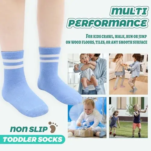 HYCLES Toddler Grip Socks, Non Slip Kid Socks Floor Skid Sock with Gripper for 1-10T Boy Girl 6-12 Months Baby - 5