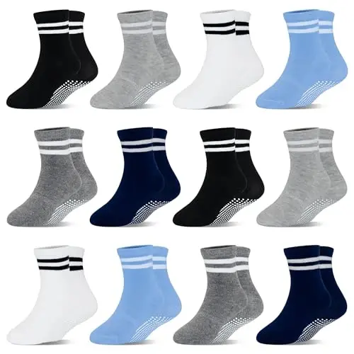 HYCLES Toddler Grip Socks, Non Slip Kid Socks Floor Skid Sock with Gripper for 1-10T Boy Girl 6-12 Months Baby 