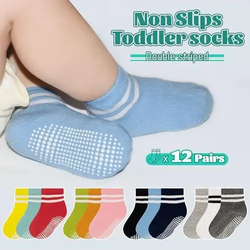 HYCLES Toddler Grip Socks, Non Slip Kid Socks Floor Skid Sock with Gripper for 1-10T Boy Girl 6-12 Months Baby - HYCLES (1)