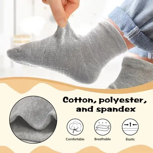 HYCLES Toddler Grip Socks, Non Slip Kid Socks Floor Skid Sock with Gripper for 1-10T Boy Girl 6-12 Months Baby - 4