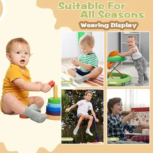 HYCLES Toddler Grip Socks, Non Slip Kid Socks Floor Skid Sock with Gripper for 1-10T Boy Girl 6-12 Months Baby - 6
