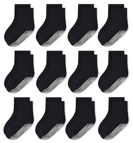 HYCLES Toddler Non Slip Grip Socks 12 Pairs Baby Boy/Girl High Ankle Sticky Slipper Floor Skid Socks For 1-10T Boy Kids - 1