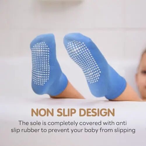 HYCLES Toddler Socks, Non Slip Kid Socks Floor Skid with Grips for 1-10 Yrs | Gripper for Baby Walker, Crew Socks for Boys Girls, Anti-Skid on Floor, Staircase, Double-striped, Black, White, Grey - HYCLES (1)