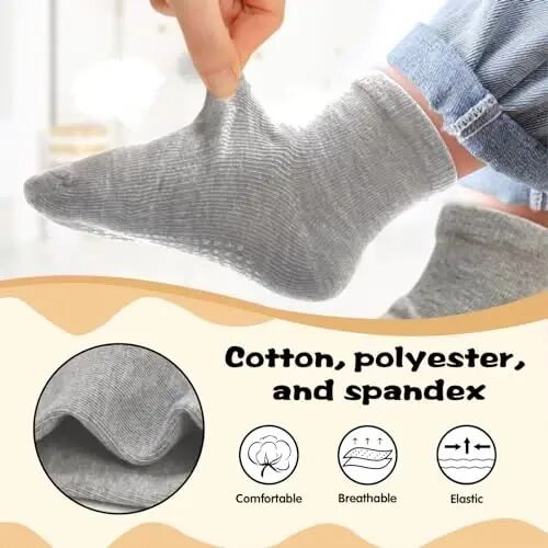 HYCLES Toddler Socks, Non Slip Kid Socks Floor Skid with Grips for 1-10 Yrs | Gripper for Baby Walker, Crew Socks for Boys Girls, Anti-Skid on Floor, Staircase, Double-striped, Black, White, Grey - 3