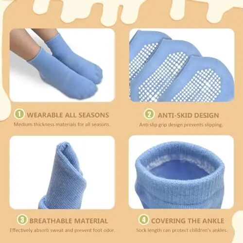 HYCLES Toddler Socks, Non Slip Kid Socks Floor Skid with Grips for 1-10 Yrs | Gripper for Baby Walker, Crew Socks for Boys Girls, Anti-Skid on Floor, Staircase, Double-striped, Black, White, Grey - 4