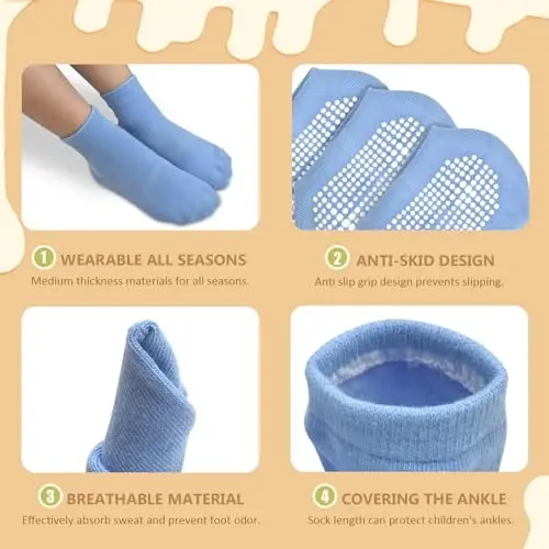 HYCLES Toddler Grip Socks, Non Slip Kid Socks Floor Skid Sock with Gripper for 1-10T Boy Girl 6-12 Months Baby - 4