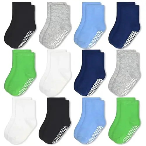 HYCLES Toddler Grip Socks, Non Slip Kid Socks Floor Skid Sock with Gripper for 1-10T Boy Girl 6-12 Months Baby - 1