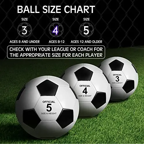 HyDren 12 Packs Operation Christmas Items Soccer Ball with Pump for Kids Adults Official Size Soccer Ball for Indoor Outside Game Training Practice Sport Gift Charity Donation(Size 4,Black, White) - 3