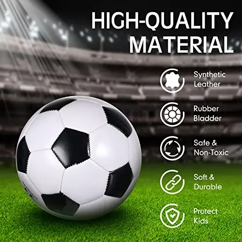 HyDren 12 Packs Operation Christmas Items Soccer Ball with Pump for Kids Adults Official Size Soccer Ball for Indoor Outside Game Training Practice Sport Gift Charity Donation(Size 4,Black, White) - 4