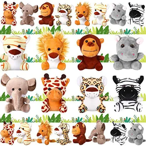 HyDren 24 Pcs Mini Stuffed Forest Animals Bulk Jungle Animal 4.8 Inch Lovely Toys Lion Tiger Elephant Giraffe Plush for Classroom Gift Stockings Filler Christmas (Single Style) - 1
