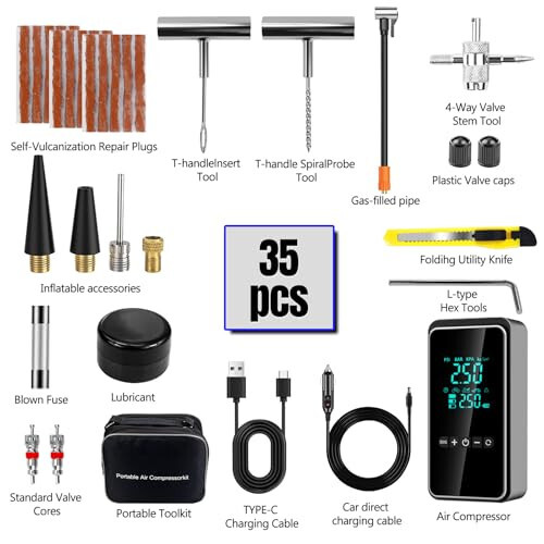 HYHJMISTY Shinalarni shishiradigan portativ havo kompressori, 150 PSI va 3 barobar tezroq shinalarni simsiz to'ldiradigan LCD ikki displeyli nasos avtomobillar, velosipedlar, mototsikllar, to'plar uchun - HYHJMISTY (1)