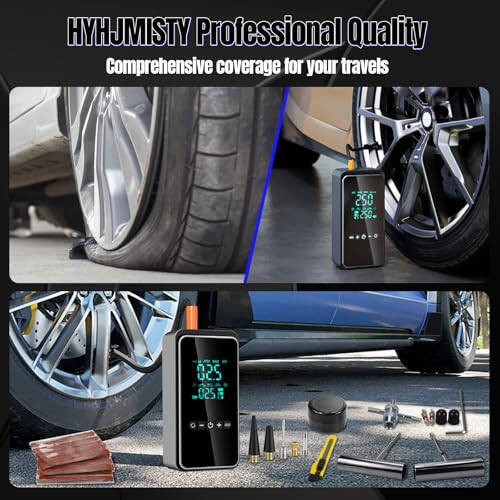 HYHJMISTY Tire Inflator Portable Air Compressor with Tire Repair Kit, 150PSI & 3X Faster Cordless Tire Pump with LCD Dual Display for Car, Bike, Motorcycle, Ball - 7