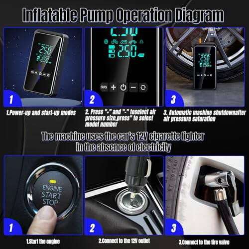 HYHJMISTY Tire Inflator Portable Air Compressor with Tire Repair Kit, 150PSI & 3X Faster Cordless Tire Pump with LCD Dual Display for Car, Bike, Motorcycle, Ball - 5