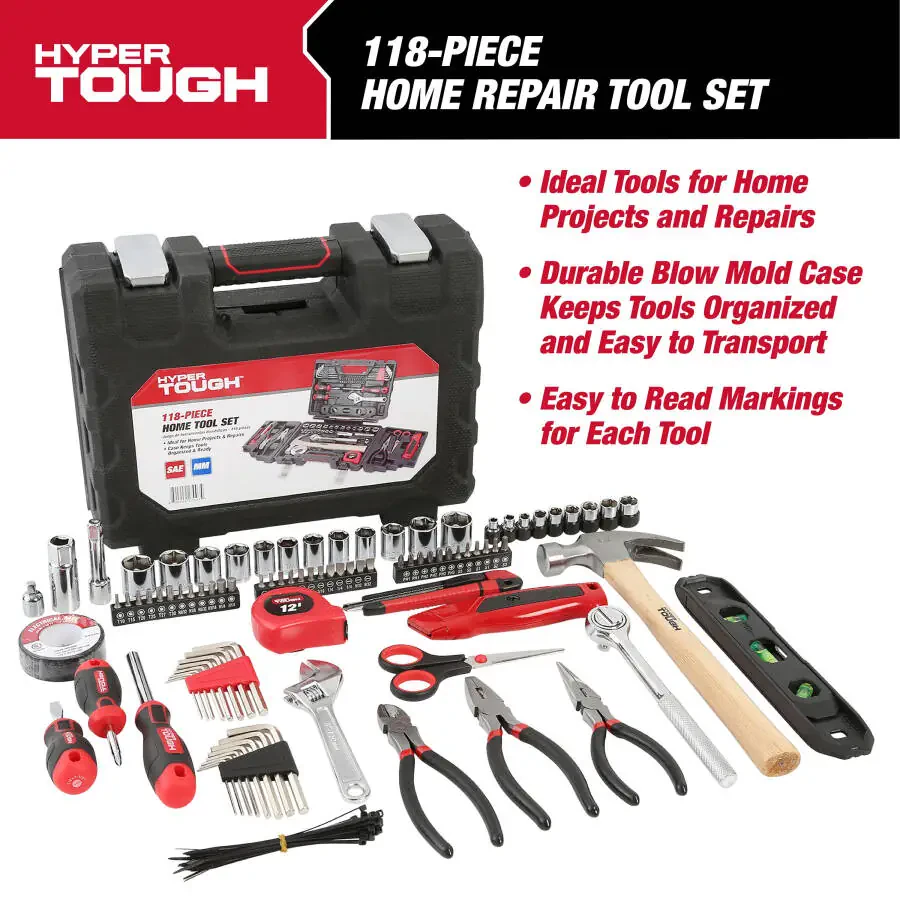 Hyper Tough 118-Piece Tool Set for Home Repairs, 7003 - 2