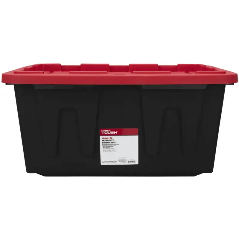 Hyper Tough 27 Gallon Stackable Snap Lid Plastic Storage Bin Container, Black with Red Lid, Set of 4 - 3