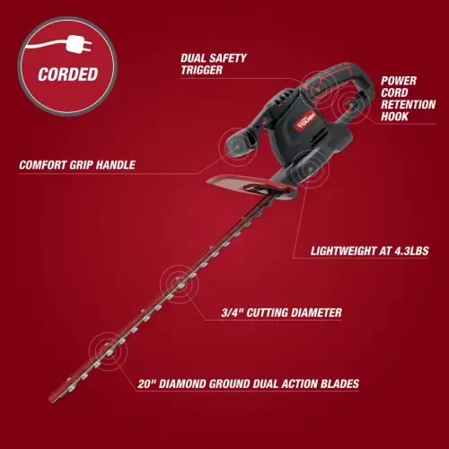 Hyper Tough 3.7-Amp 20 in. Corded Electric Hedge Trimmer HT21-401-002-02 [New] - 5