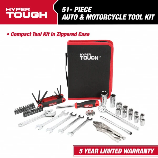 Hyper Tough 51-Piece Auto and Motorcycle Mechanic's Tool Kit- - 1