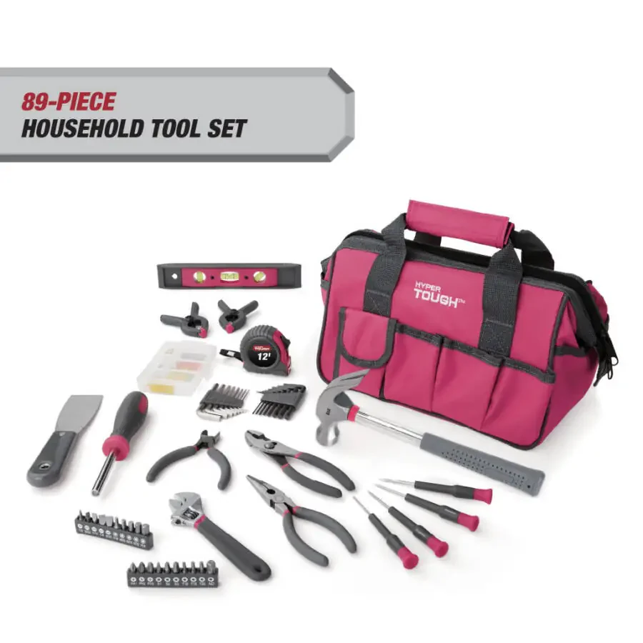 Hyper Tough 89-Piece Pink Household Tool Set, 9201 - 1