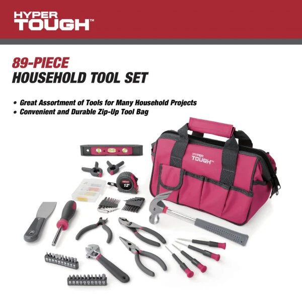 Hyper Tough 89-Piece Pink Household Tool Set, 9201 - 2