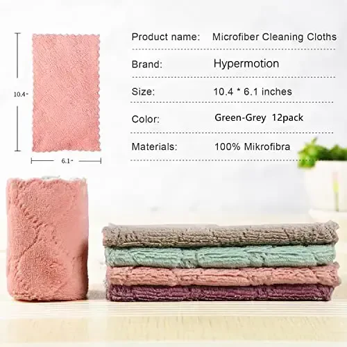 Hypermotion Microfiber Cleaning Cloth, Kitchen Towels, Double-Sided Microfiber Towel Lint Free Highly Absorbent Multi-Purpose Dust and Dirty Cleaning Supplies for Kitchen Car Cleaning. Pack of 12 - 6