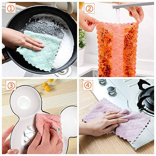 Hypermotion Microfiber Cleaning Cloth, Kitchen Towels, Double-Sided Microfiber Towel Lint Free Highly Absorbent Multi-Purpose Dust and Dirty Cleaning Supplies for Kitchen Car Cleaning. Pack of 12 - 2