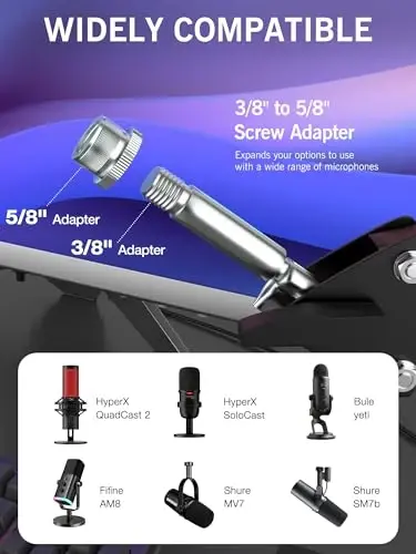 HyperX QuadCast 2 Boom Arm uchun - Hyper x QuadCast bilan mos keluvchi mikrofon ushlagichi, sim bog'ichlari bilan mikrofon ushlagichi, ovoz sifatini yaxshilang, SUNMON tomonidan Hyperx QuadCast uchun mikrofon ushlagichi - 4