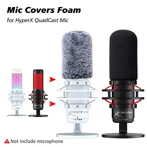 Microphone Windscreen Pop Filter Compatible with HyperX QuadCast - Mic Foam Cover with Furry Windscreen Muff for HyperX QuadCast S，QuadCast S White (2 Pack) - MICROPHONE (1)