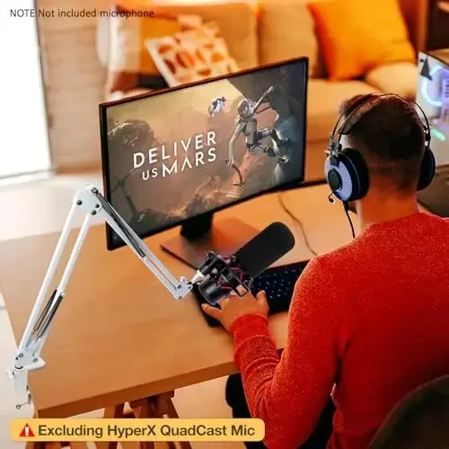For HyperX QuadCast S White Boom Arm - White Mic Arm Compatible with Hyper x QuadCast, Microphone Boom Arm with Pop Filter, Improve Sound Quality, Mic Boom Arm for Hyperx QuadCast by SUNMON - 6