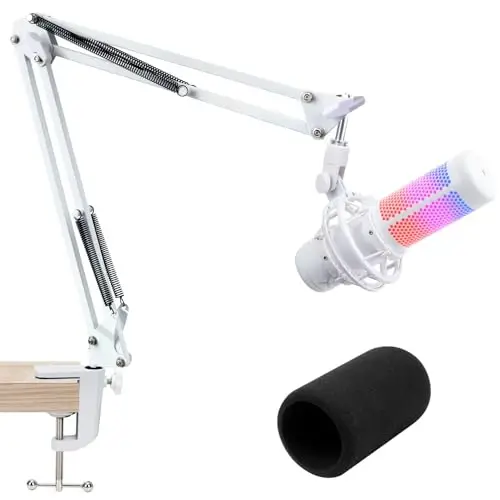 For HyperX QuadCast S White Boom Arm - White Mic Arm Compatible with Hyper x QuadCast, Microphone Boom Arm with Pop Filter, Improve Sound Quality, Mic Boom Arm for Hyperx QuadCast by SUNMON - 1