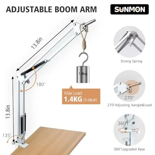 For HyperX QuadCast S White Boom Arm - White Mic Arm Compatible with Hyper x QuadCast, Microphone Boom Arm with Pop Filter, Improve Sound Quality, Mic Boom Arm for Hyperx QuadCast by SUNMON - 3