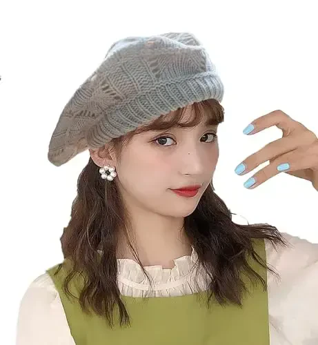 Hysunland Ayollar Saten Astarli Triko Bere Ayollar Qish Kuzgi Issiq va Yumshoq Bini Shlyapa Qattiq Rang - 4