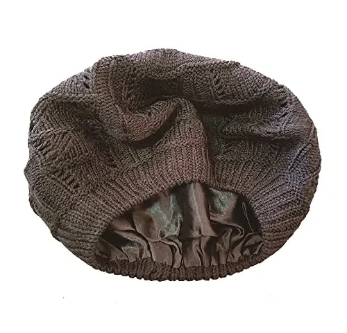 Hysunland Women's Satin Lined Knitted Beret Ladies Winter Autumn Warm and Soft Beanie Hat Solid Color - 5