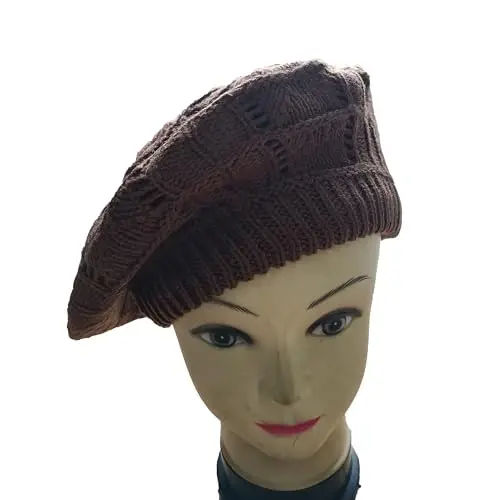 Hysunland Women's Satin Lined Knitted Beret Ladies Winter Autumn Warm and Soft Beanie Hat Solid Color - 6