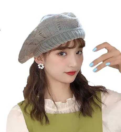 Hysunland Women's Satin Lined Knitted Beret Ladies Winter Autumn Warm and Soft Beanie Hat Solid Color - 4