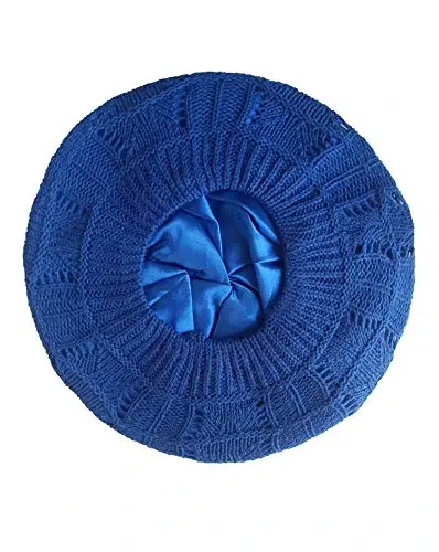 Hysunland Women's Satin Lined Knitted Beret Ladies Winter Autumn Warm and Soft Beanie Hat Solid Color - 2